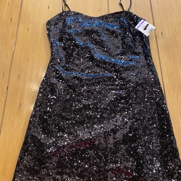 Open Edit Women’s Black Sequin Mini Dress Adjustable  Straps New Small - Picture 5 of 16